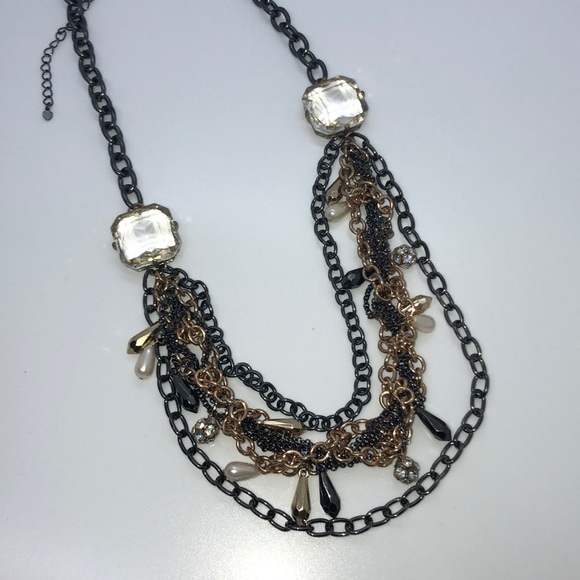 Pewter, gold chunky necklace with neck clasp - Picture 2 of 7